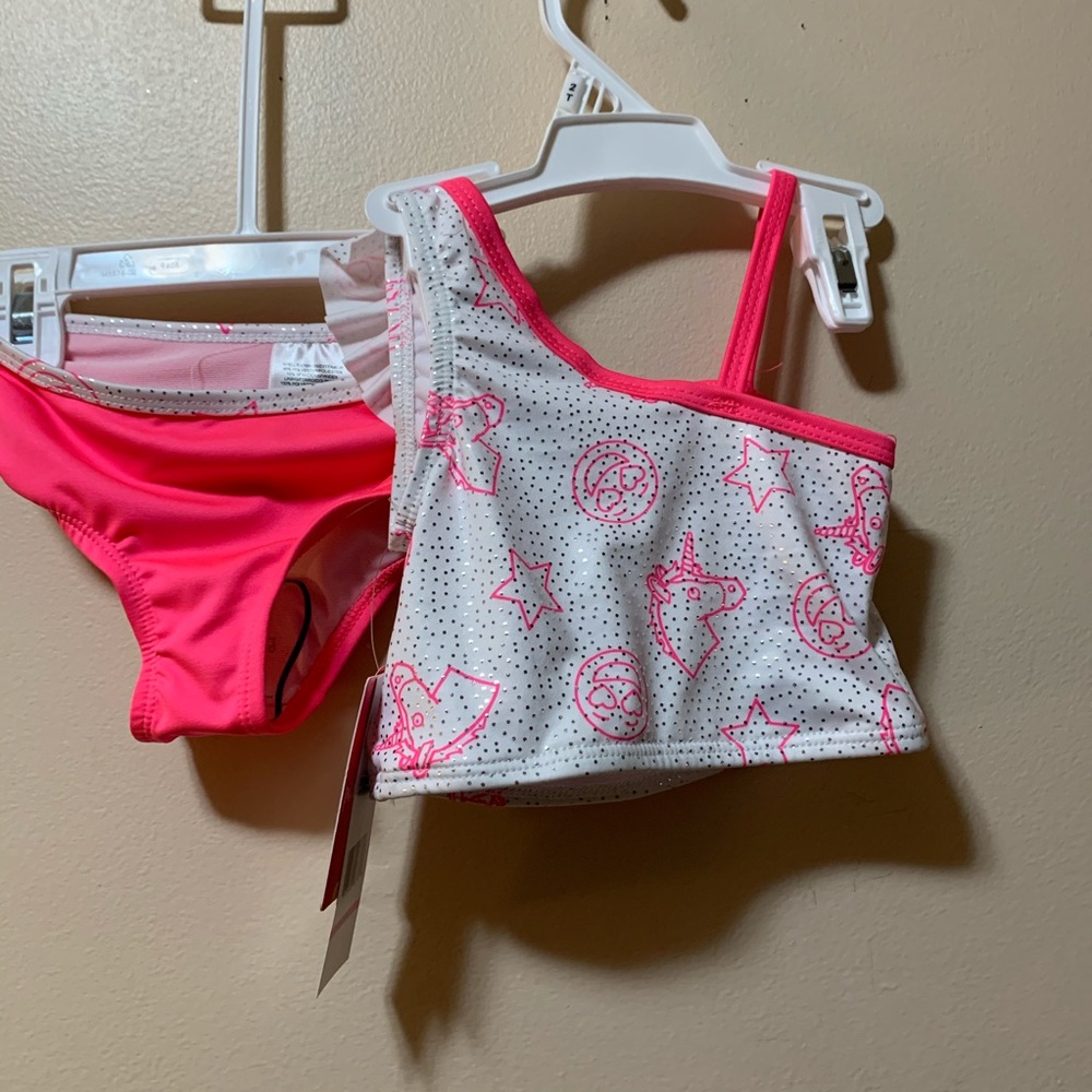 White & Pink Unicorn Emoji tankini top & bottoms - Picture 4 of 5